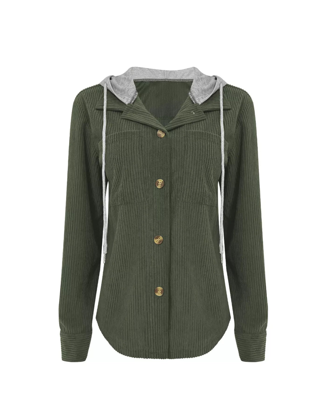 Hooded Corduroy Button-Down Jacket