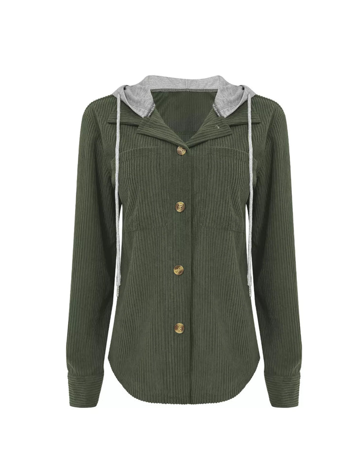 Hooded Corduroy Button-Down Jacket