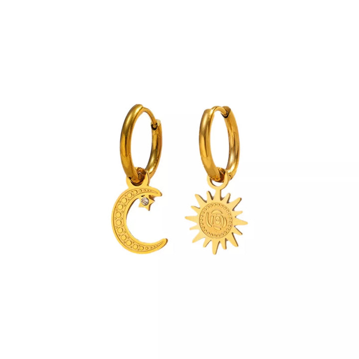 Sun and Moon Dangle Hoop Earrings