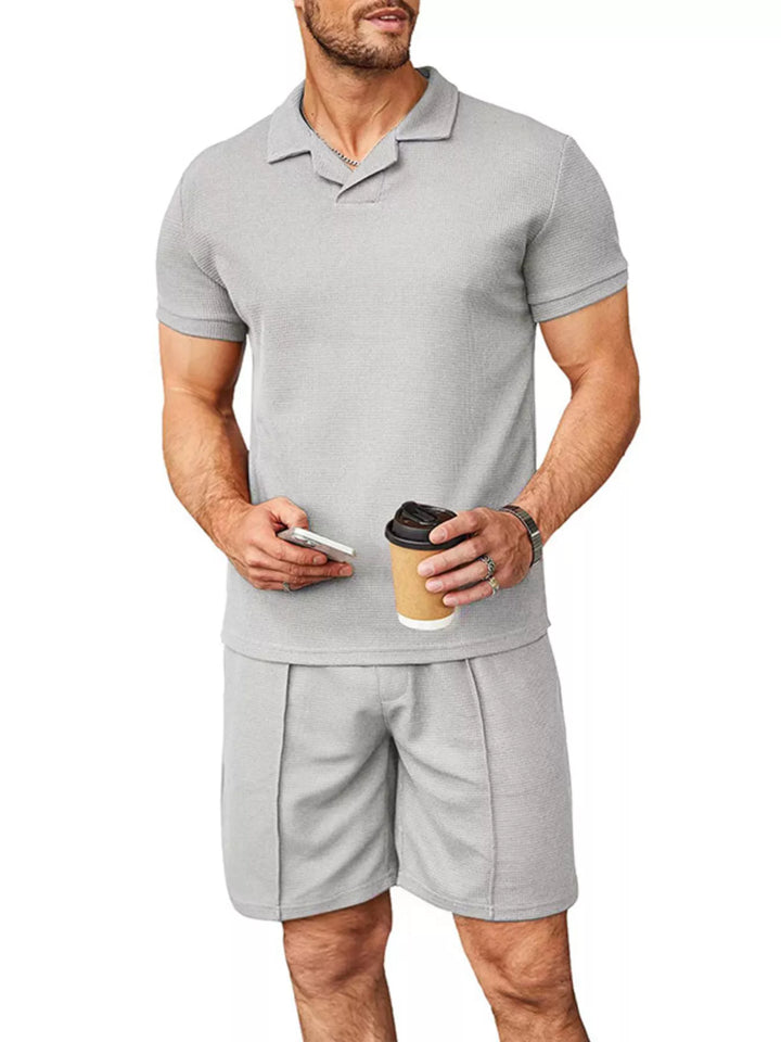 Men's Full Size Casual Short Sleeve Polo and Shorts Set Plus Size