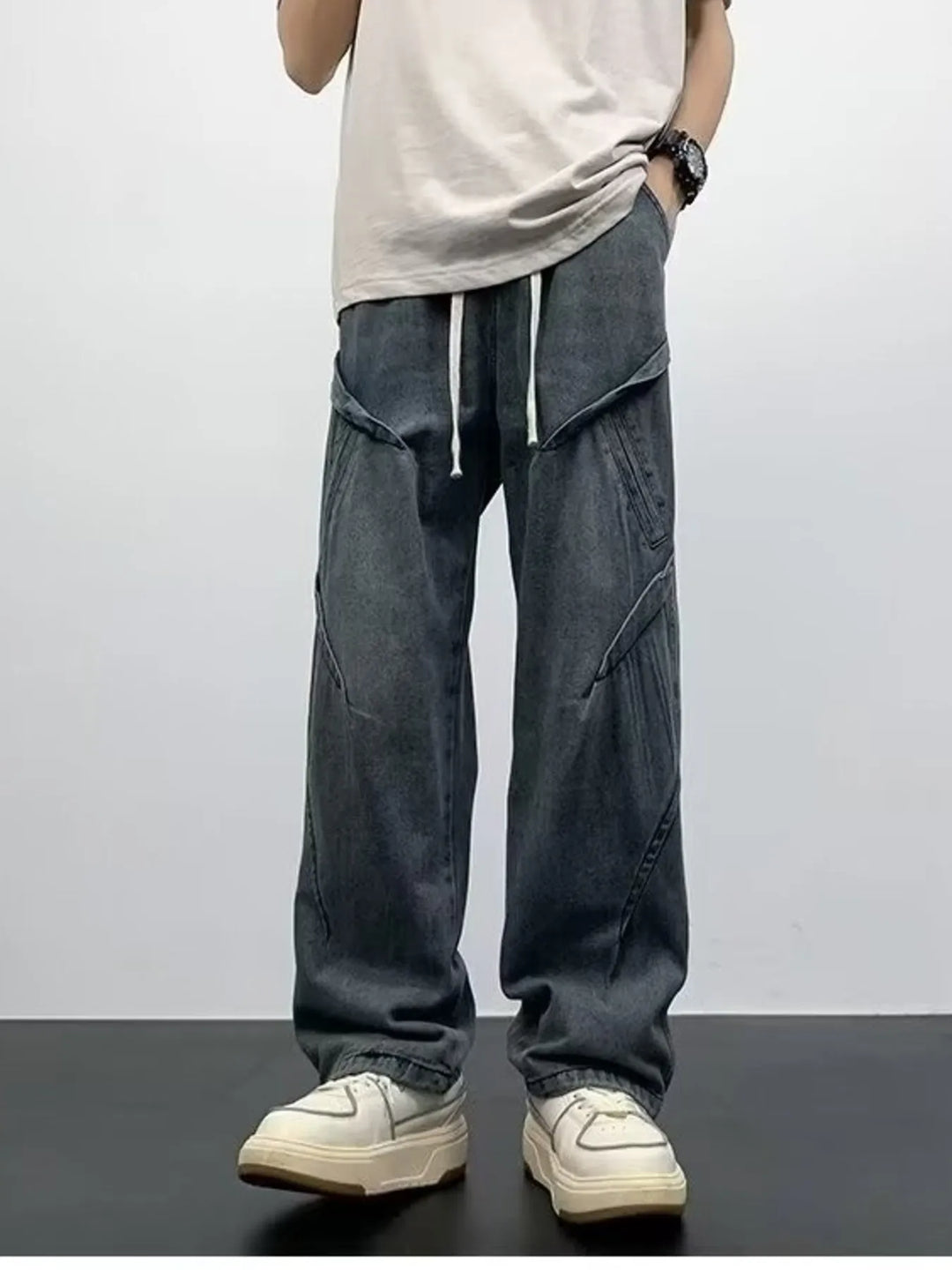 Men's Full Size Drawstring Waist Wide Leg Jeans Plus Size