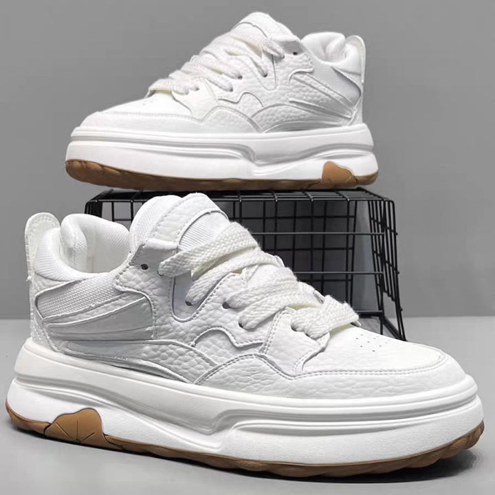2026 New Spring Fashion Versatile Platform Height-boosting White Sneakers, Trendy Athletic Casual Skate Shoes For Young Men