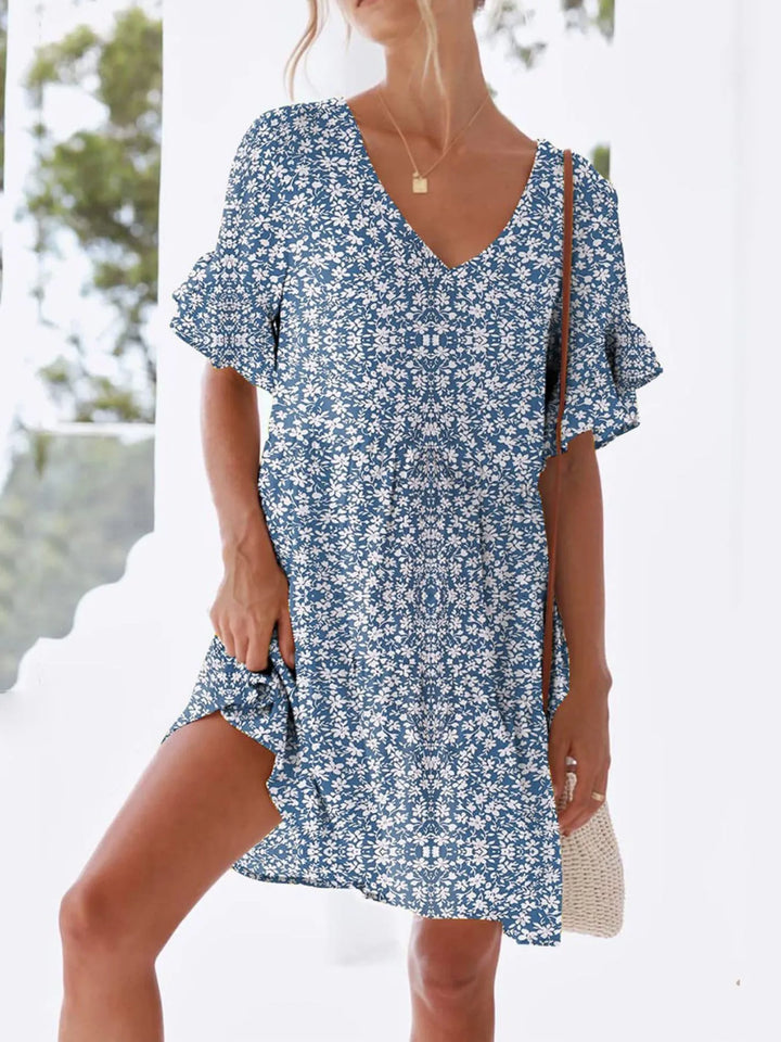 Polka Dot V-Neck Short Sleeve Mini Dress