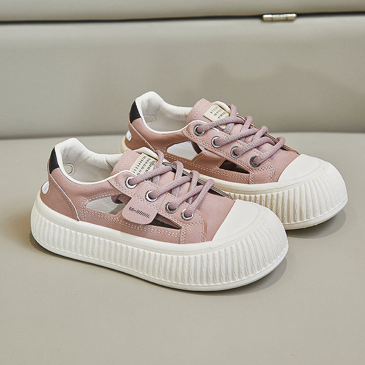 New Breathable Womens Hollow-out Casual Sneakers Chunky-soled Versatile White Shoes