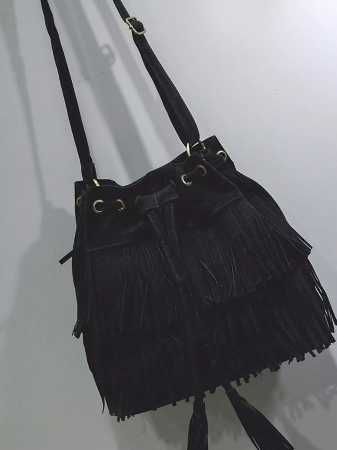 Fringe Drawstring Crossbody Bag