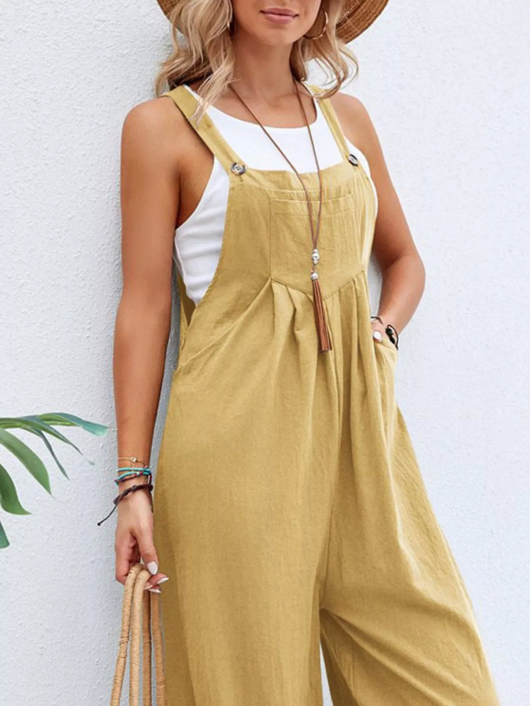 Full Size Casual Wide-Leg Overalls with Pockets Plus Size