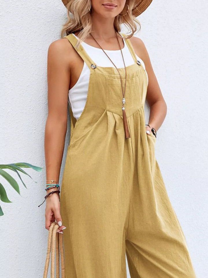 Full Size Casual Wide-Leg Overalls with Pockets Plus Size