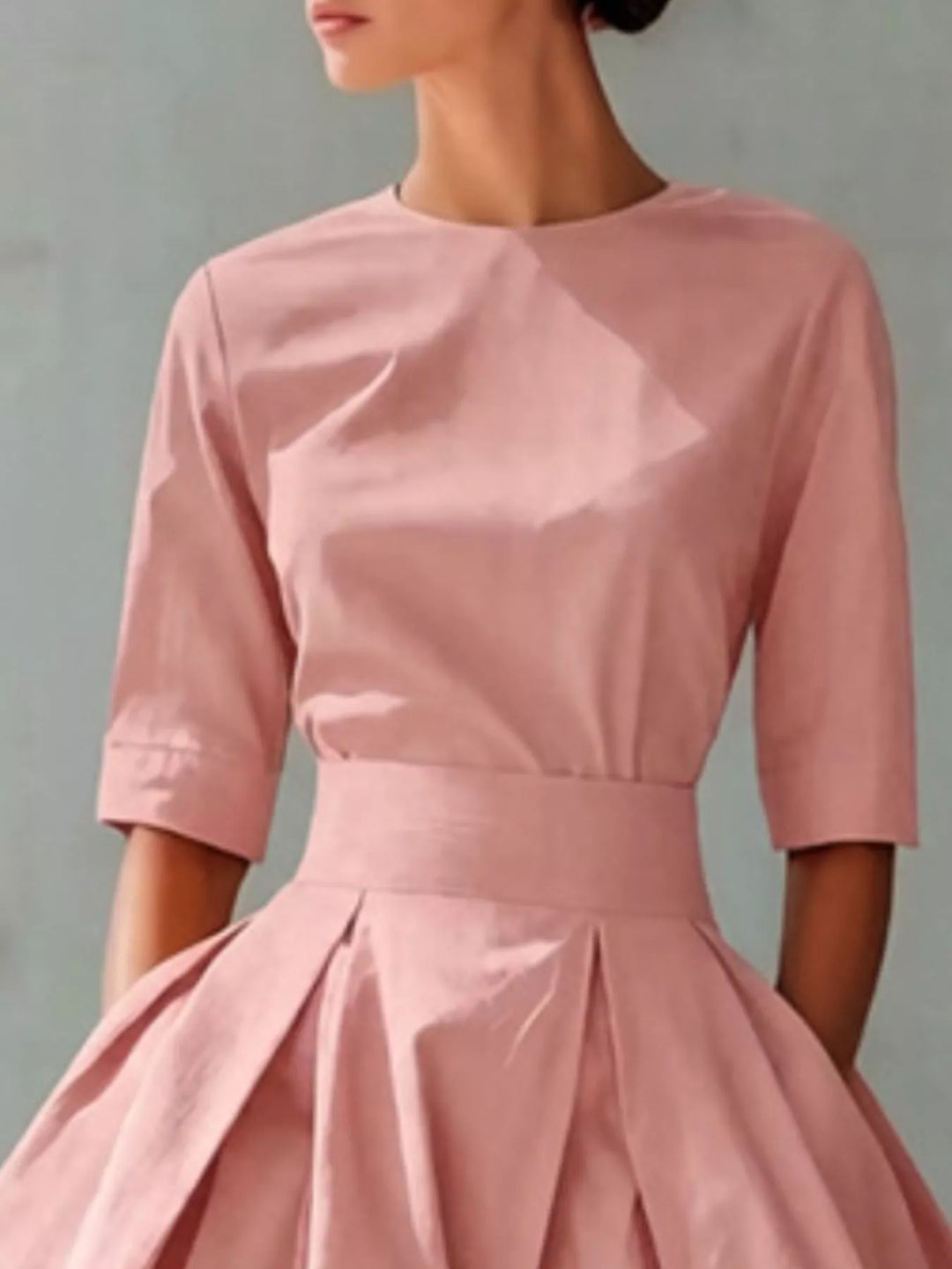 Round Neck A-Line Midi Dress