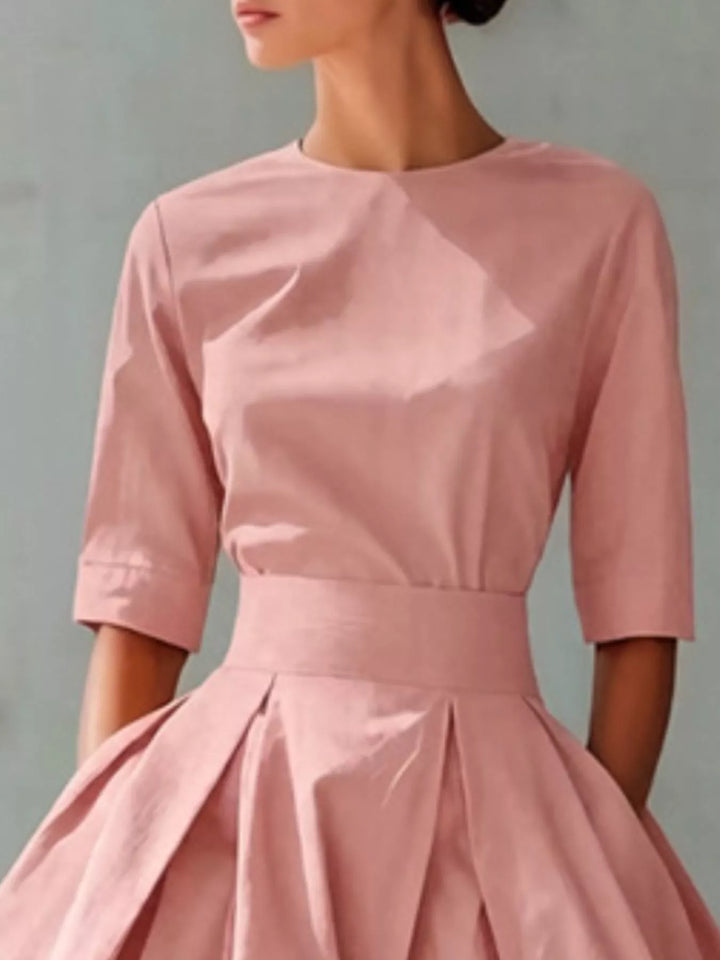 Round Neck A-Line Midi Dress