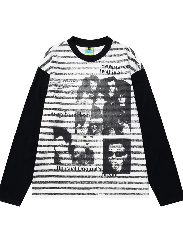 Men's Vintage Style Photo Print Contrast Sleeve T-Shirt