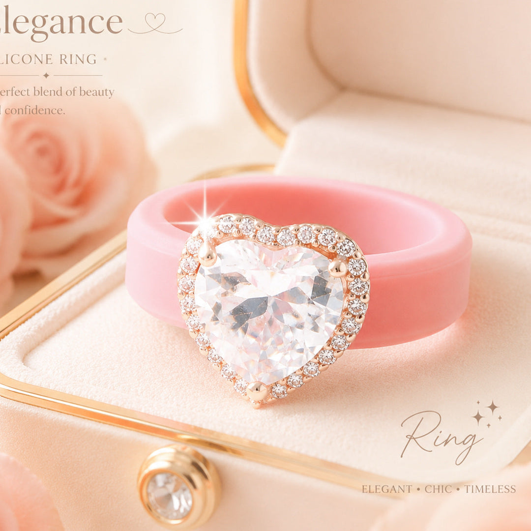 Silicone-inlaid Heart-shaped Zircon Ring