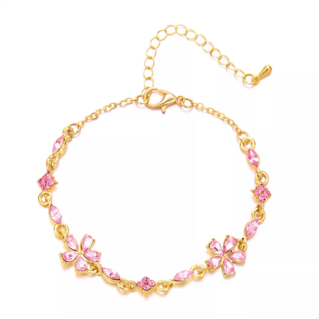 18K Gold-Plated Rhinestone Flower Bracelet