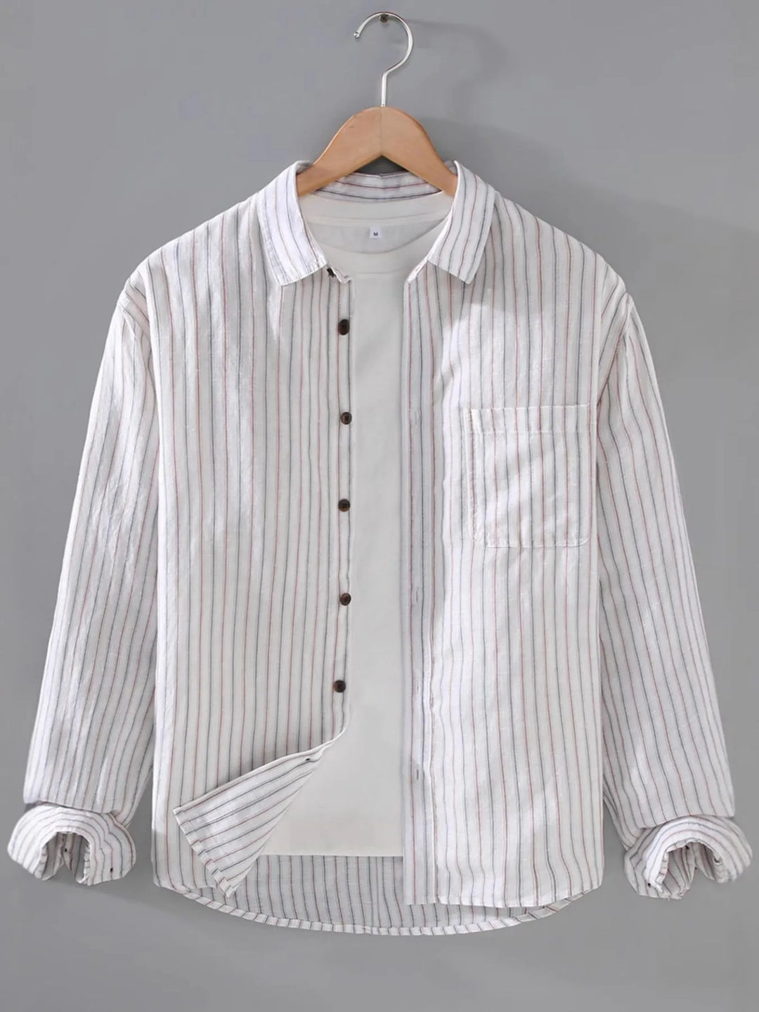 Men's Plus Size Striped Button-Up Shirt with Chest Pocket