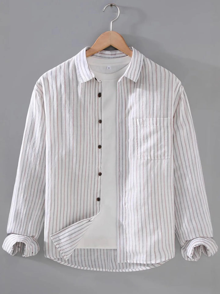 Men's Plus Size Striped Button-Up Shirt with Chest Pocket