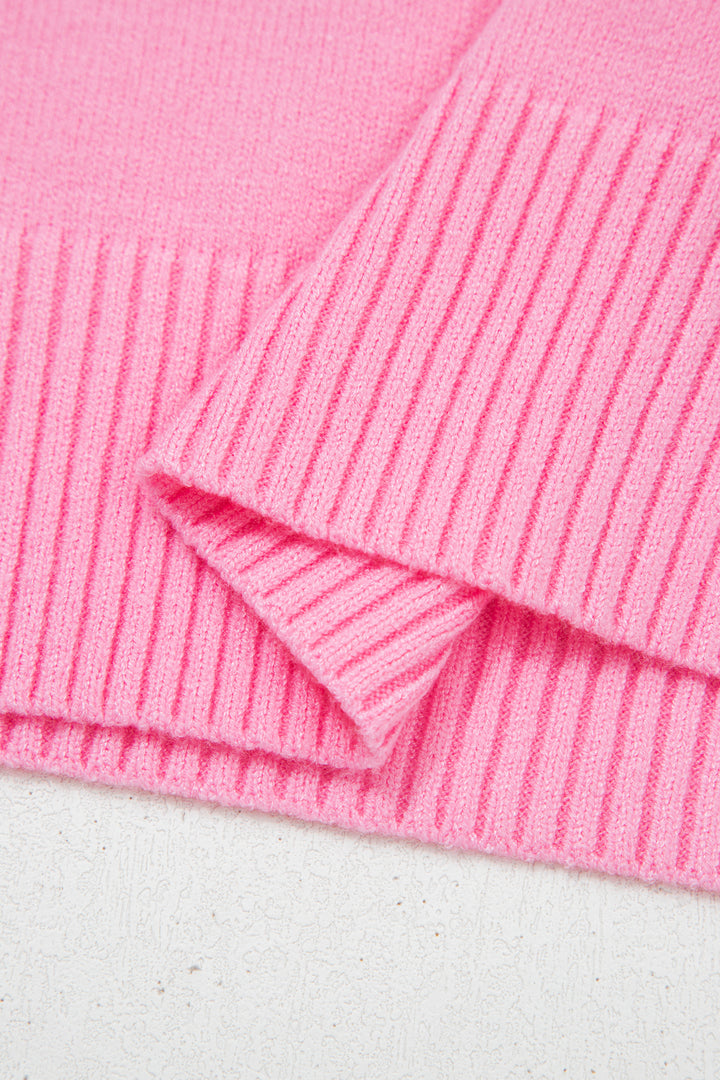 Pink Valentine Heart Graphic Cropped Short Sleeve Sweater