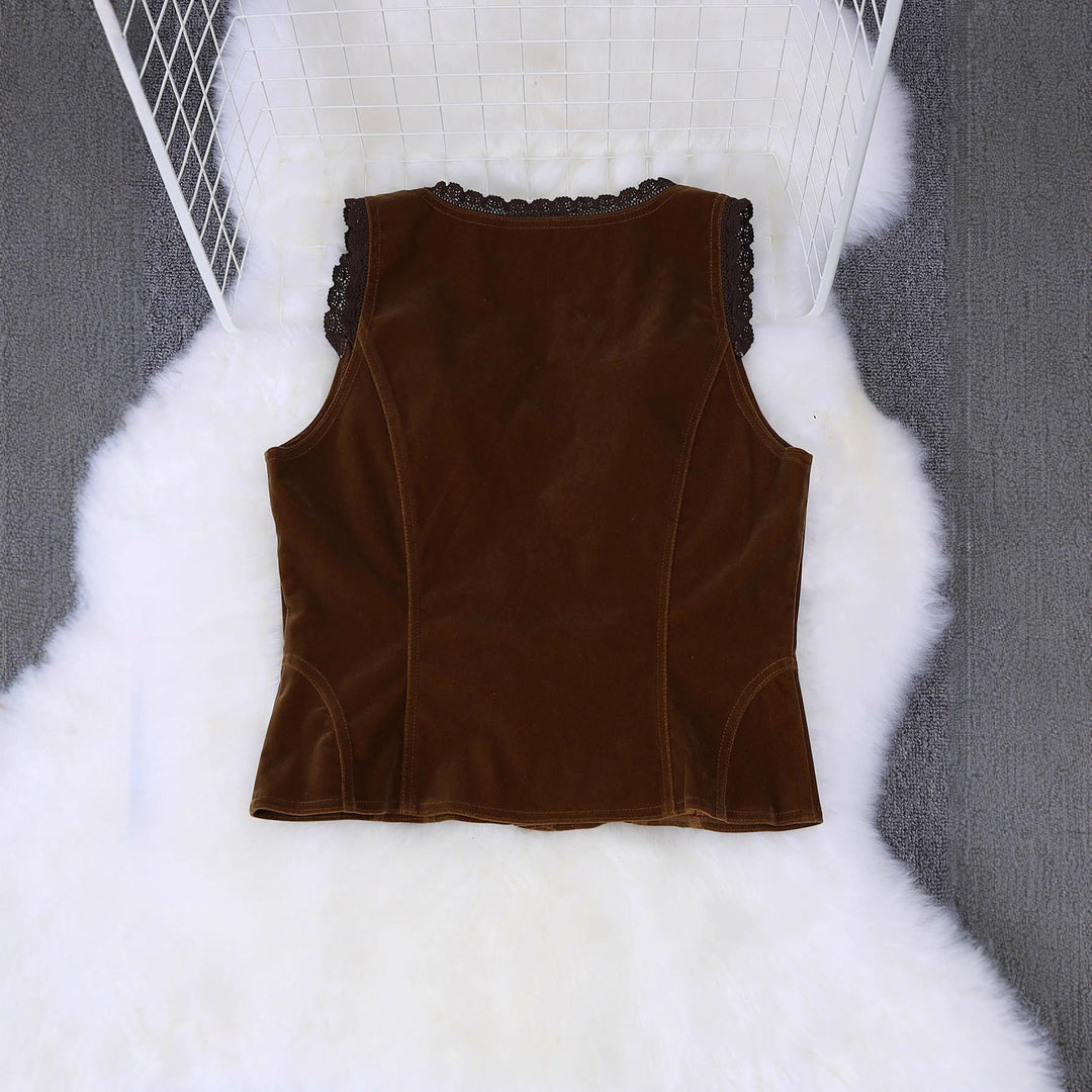 Fashionable Elegant And Sexy Olive-green Buttoned Slim-fit Cardigan Vest