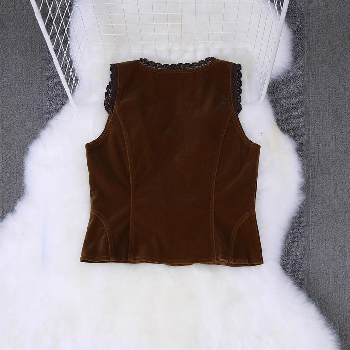 Fashionable Elegant And Sexy Olive-green Buttoned Slim-fit Cardigan Vest