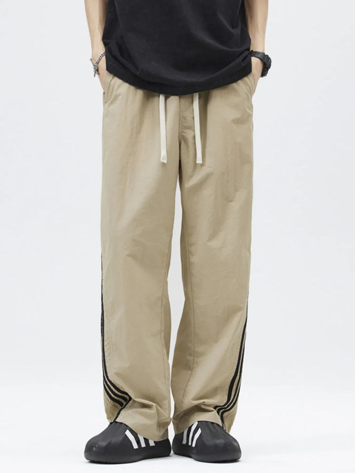 Men's Full Size Casual Loose Fit Drawstring Pants with Side Stripes Plus Size