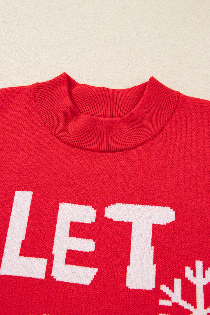 Red Dahlia LET IT SNOW Graphic Christmas Holiday Loose Sweater