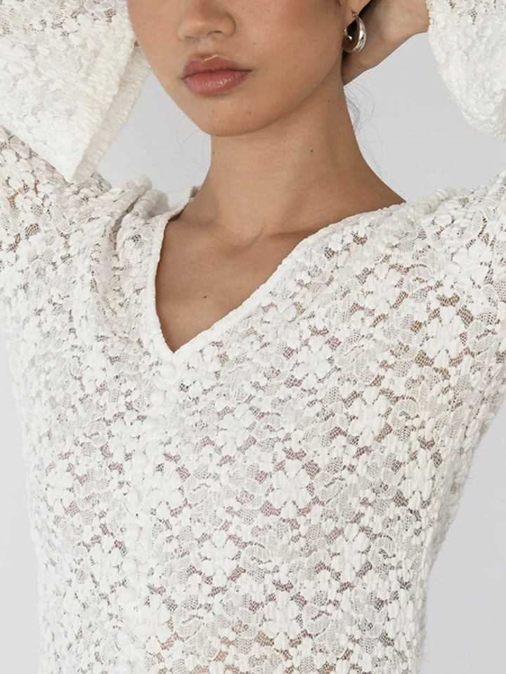 Lace V-Neck Flare Sleeve T-Shirt