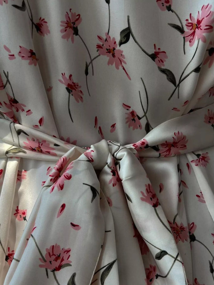 Floral Print V-Neck Flutter Sleeves Midi Dress