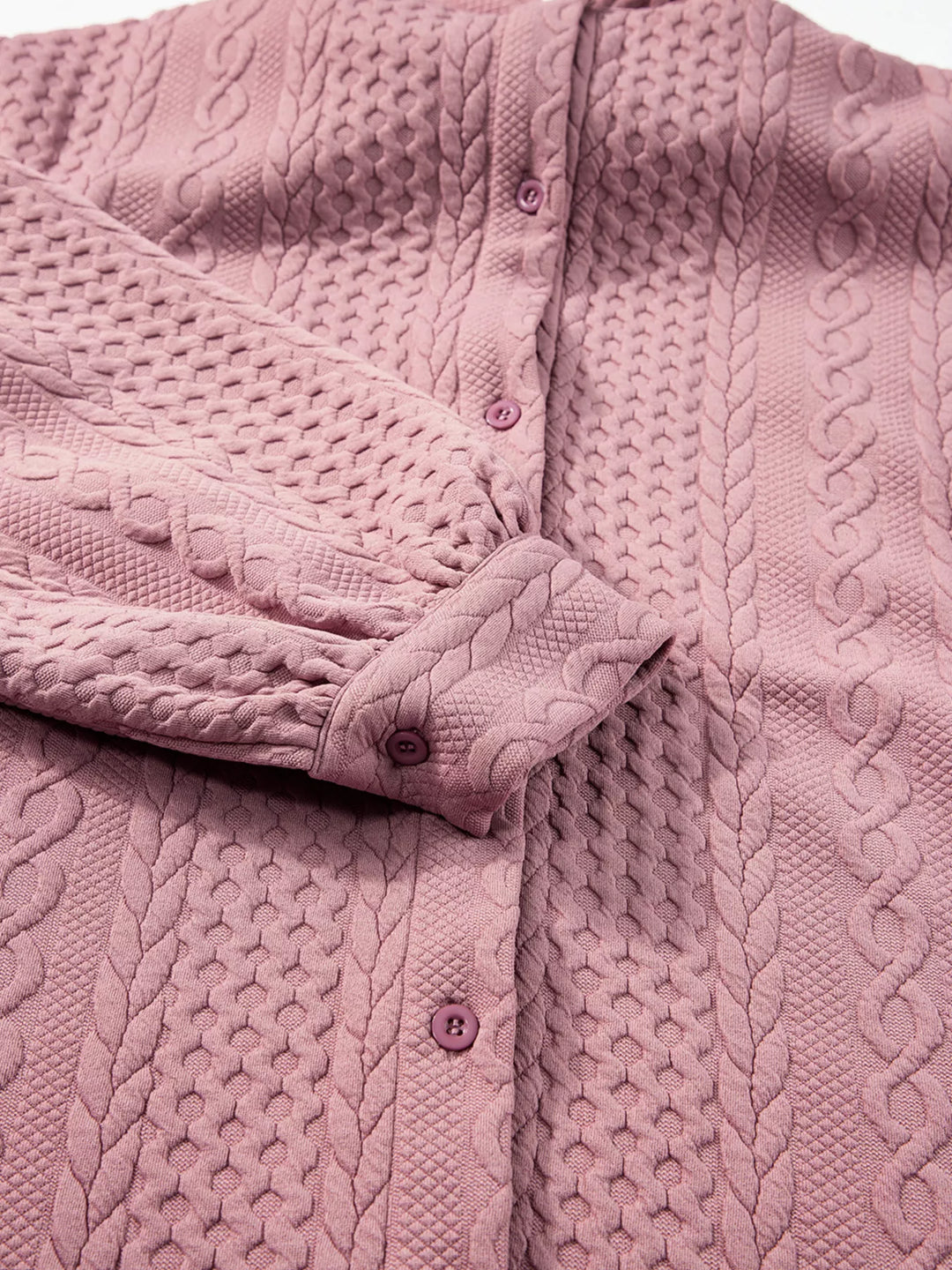 Cable Texture Puff Sleeve Loose Shacket