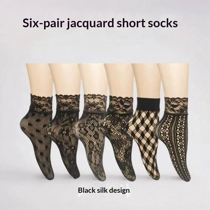 Jacquard Black Sheer Stockings Short Women Thin Sweat-absorbent