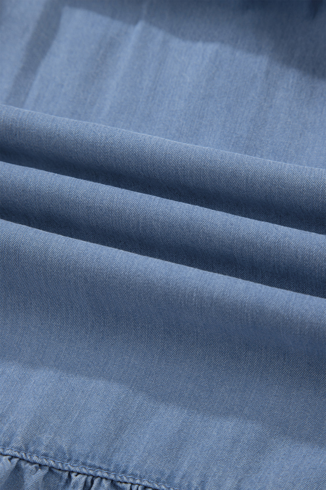 Beau Blue Elastic Waist Ruffled Tiered Flared Denim Maxi Skirt