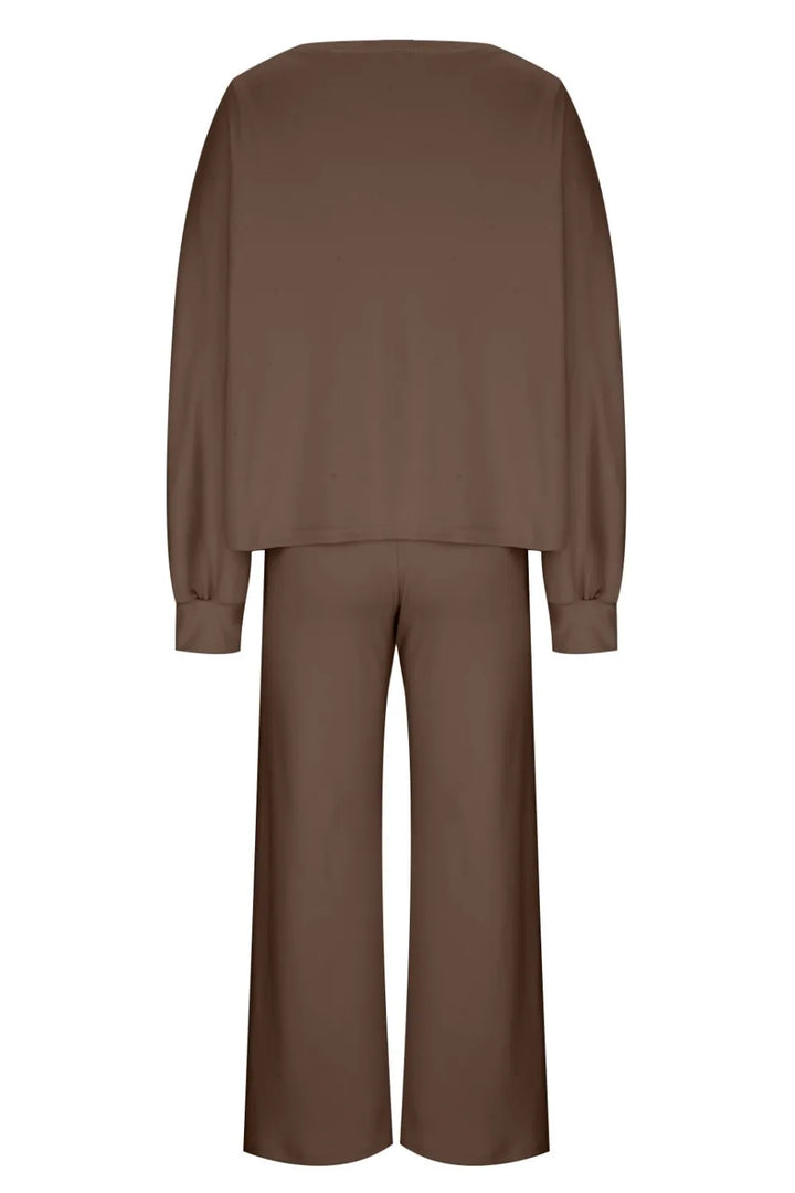 Round Neck Long Sleeve Top and Pants Set
