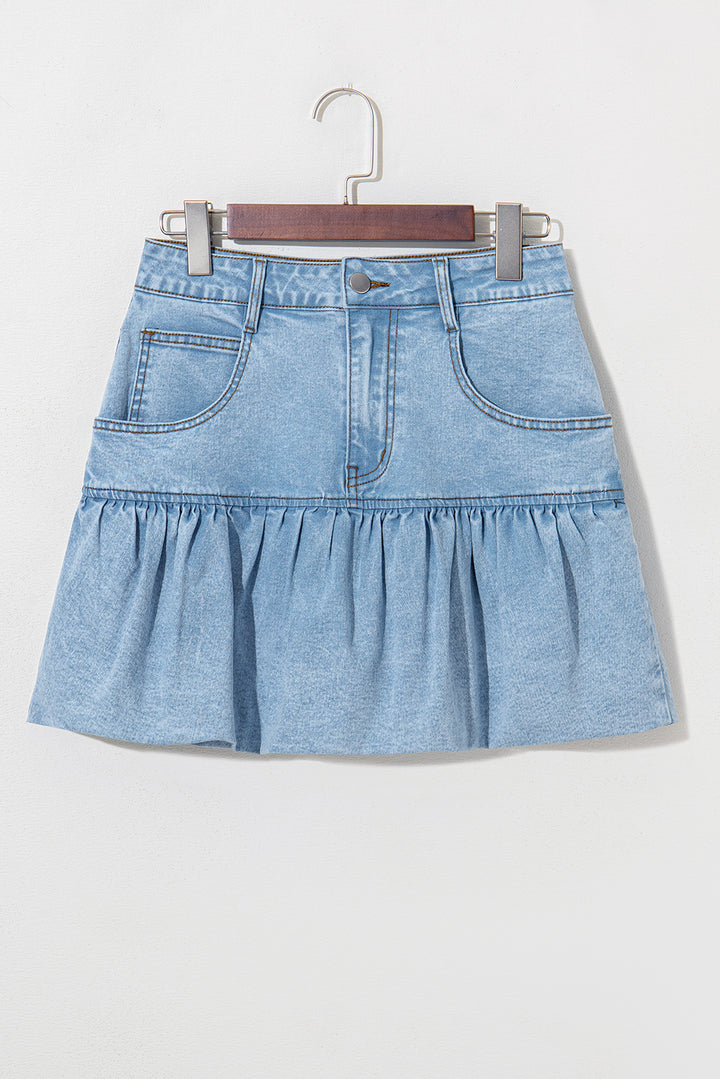 Myosotis Bubble Hem Denim Mini Skirt
