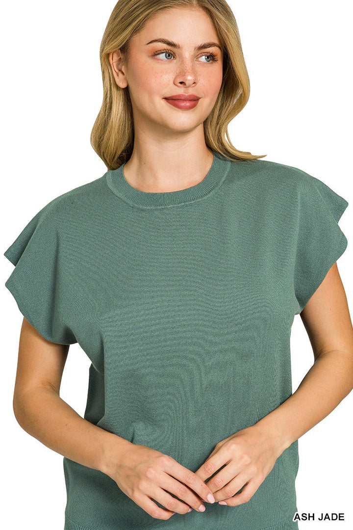 Zenana Viscose Round-neck Short Sleeve Sweater