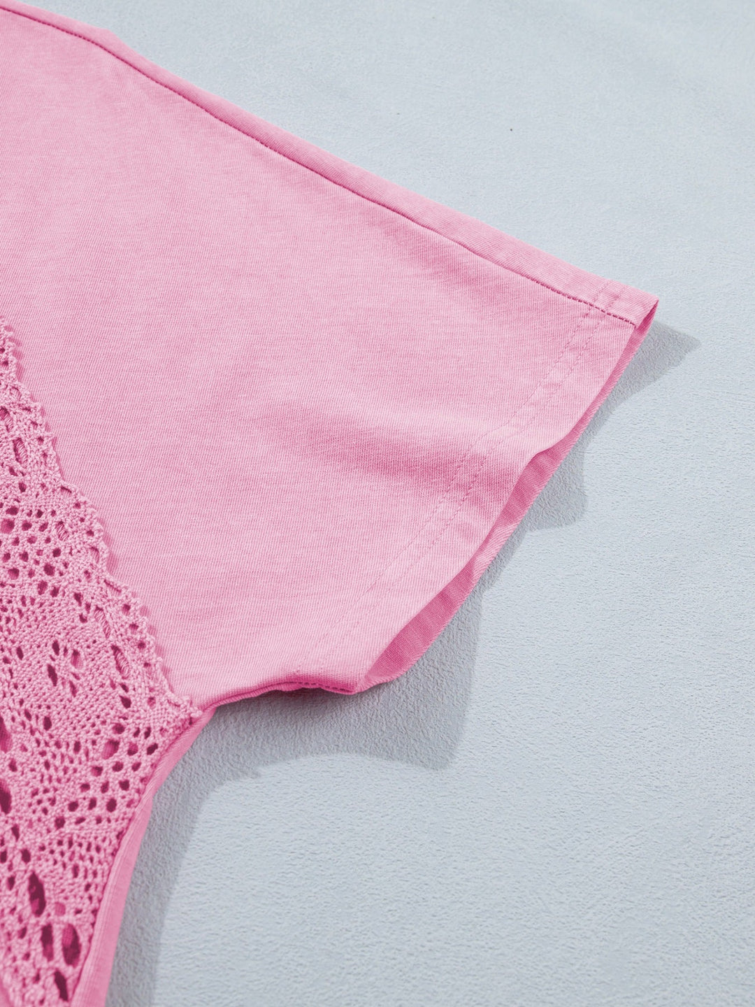 Raw Cut Notched Neck Lace Patchwork Detail Mineral Wash Tee