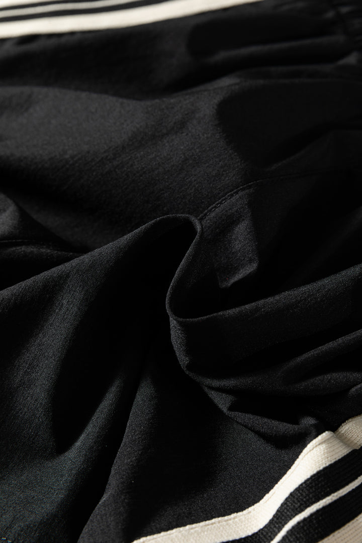 Black Elastic Waist Varsity Striped Detail Athleisure Shorts