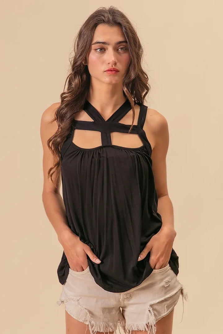BiBi Rayon Span Jersey Cut Out with Straps Detailed