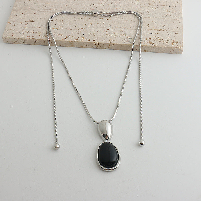 New Chinese Style Accessories Irregular Stitching Black Onyx Necklace Women