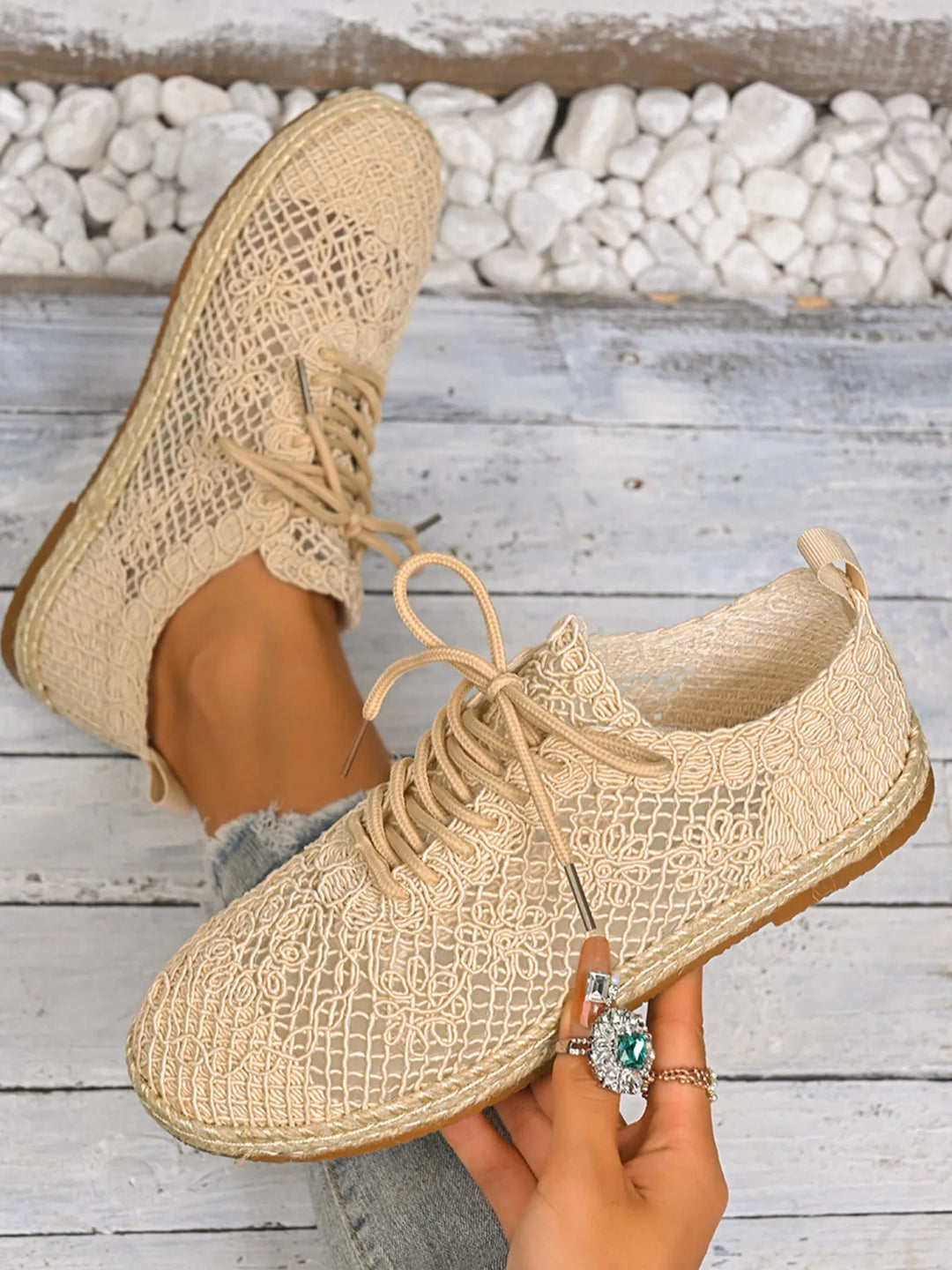Breathable Woven Lace Up Sneakers