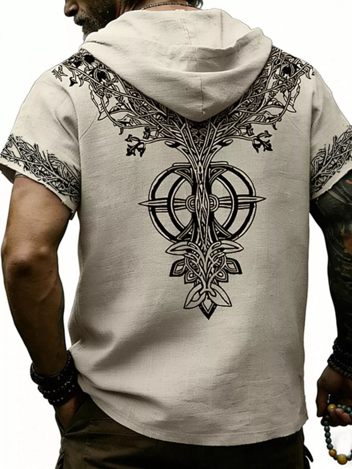Men's Full Size Printed Hooded Short Sleeve Top Plus Size