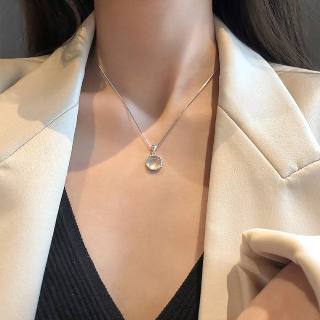 925 Sterling Silver Cat's Eye Stone Pendant Necklace