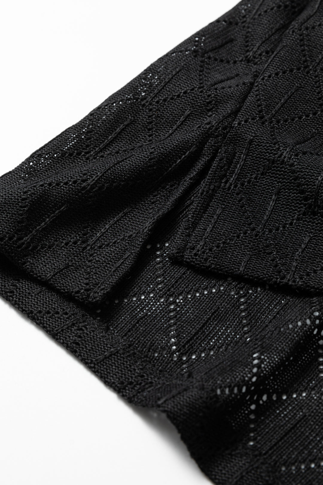 Black Pointelle Rhombus Knit Plus Size V Neck Loose Top