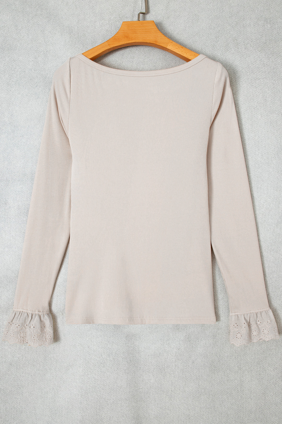 Jet Stream Lace Cuff Patchwork Round Neck Long Sleeve Top