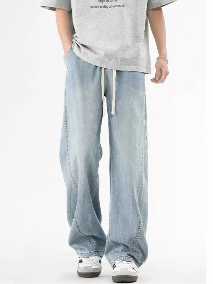 Men's Plus Size Vintage Wide Leg Jeans with Drawstring
