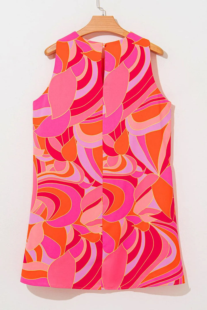 Abstract Floral Print Sleeveless Shift Mini Dress