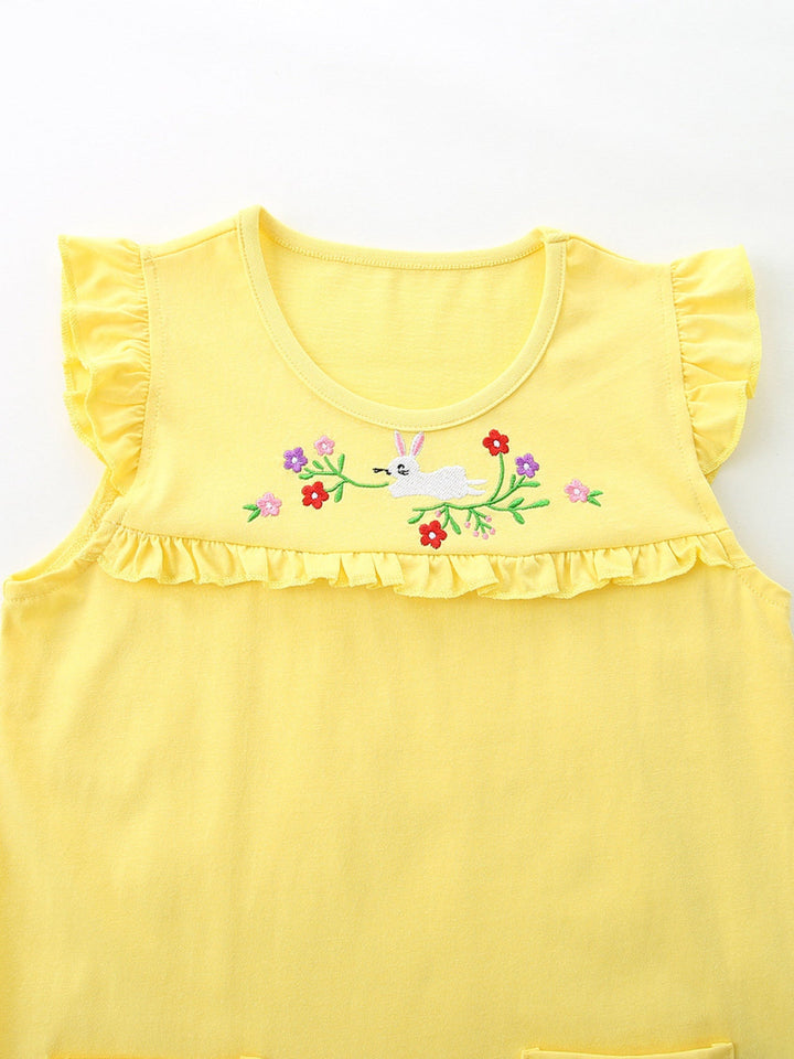 Children's Floral Embroidered Top and Printed Shorts Set