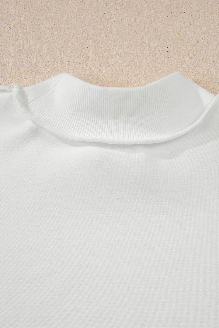 White Oversize Drop Shoulder Reversible Mock Neck Sweatshirt