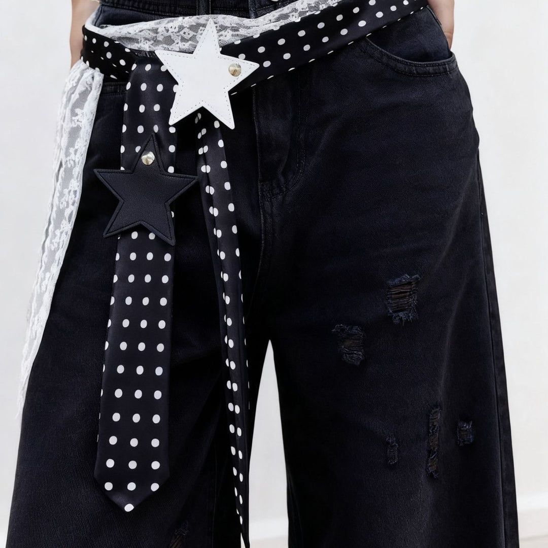 Polka-dot Silk Scarf Beltearly Autumn Styling With Denim Vintage Vibe