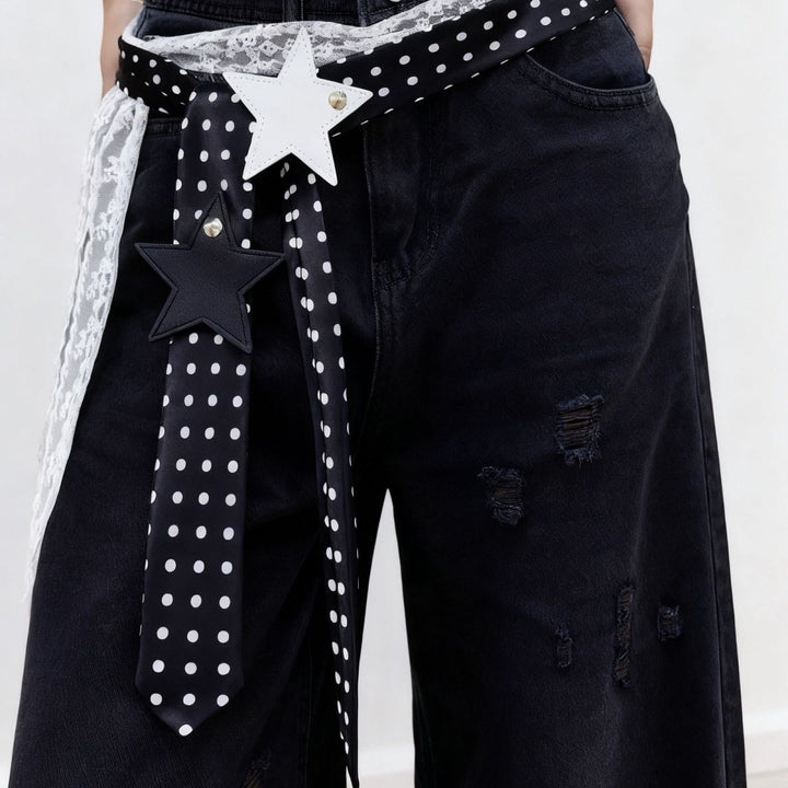 Polka-dot Silk Scarf Beltearly Autumn Styling With Denim Vintage Vibe