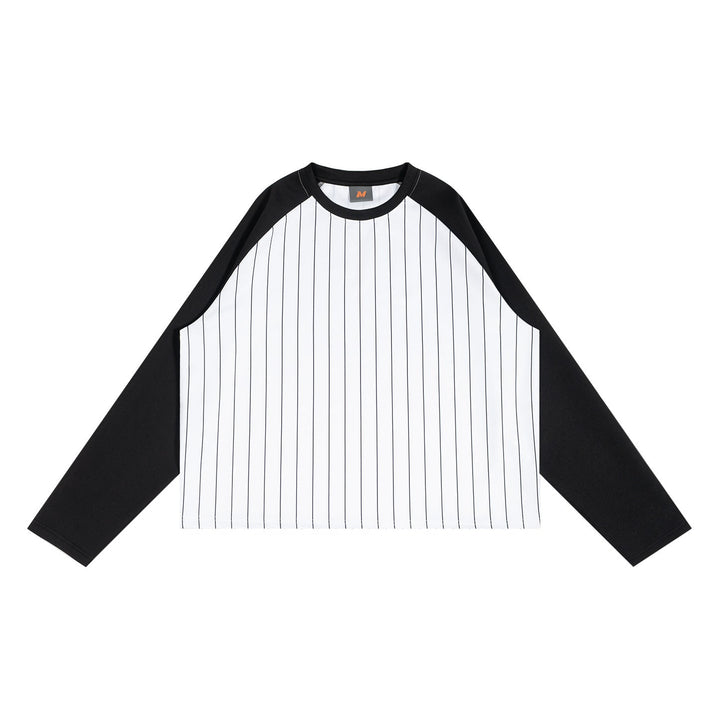 Mens Short Raglan-Style Baseball Long-Sleeve Striped Casual T-Shirt