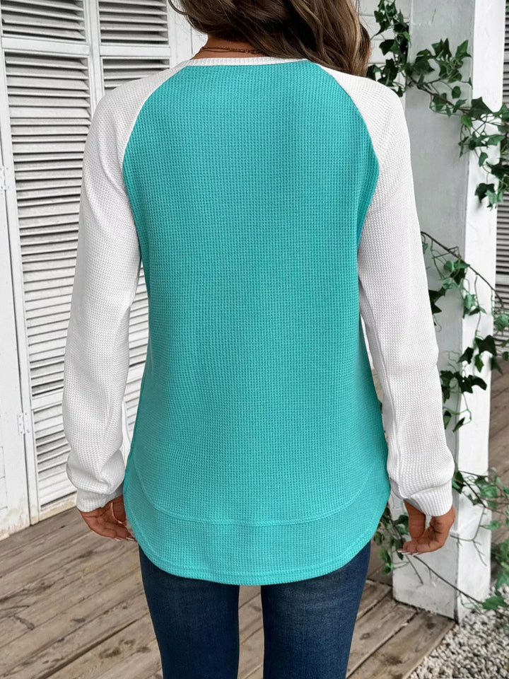 Waffle Knit Raglan Sleeve T-Shirt