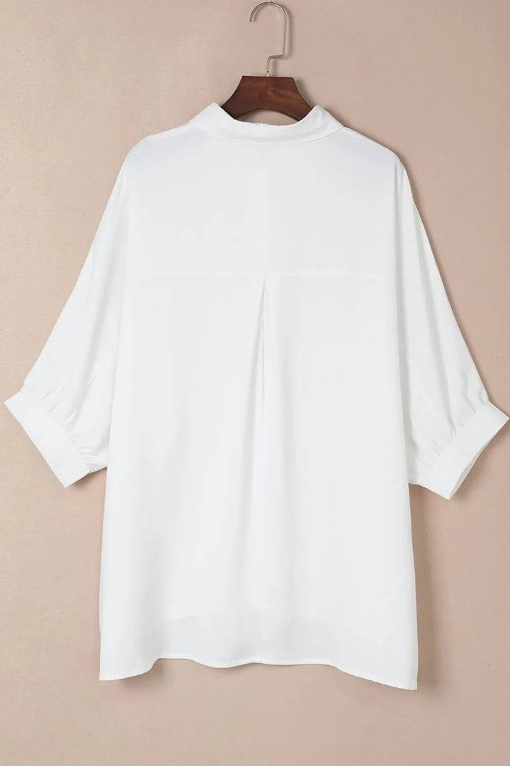 Collared Neck Three-Quarter Sleeve Shirt