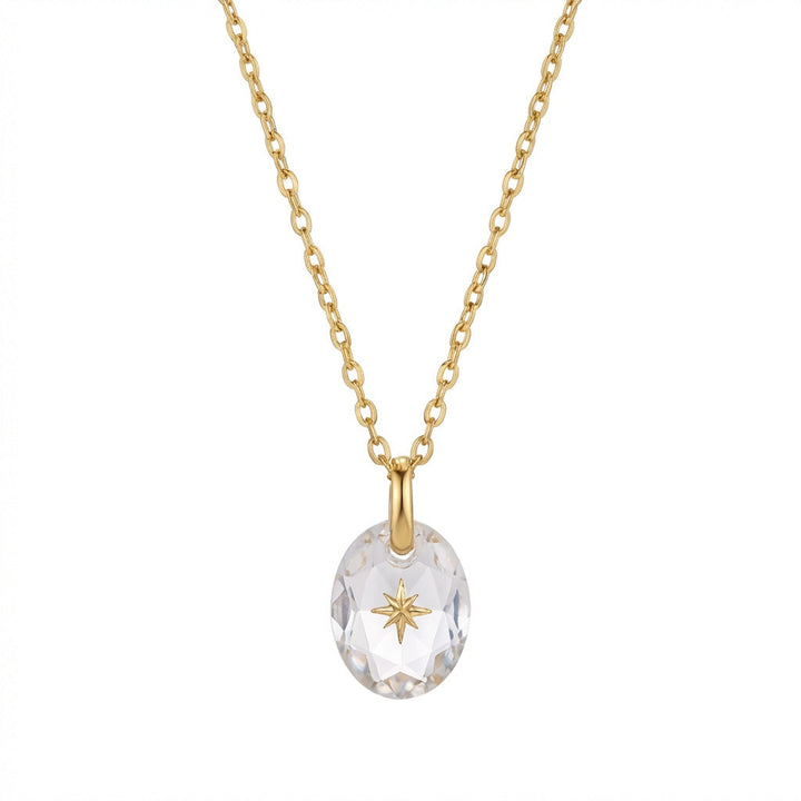 Vintage-style Natural Stone Twelve Zodiac Birthstone Star Pendant Titanium Steel Necklace